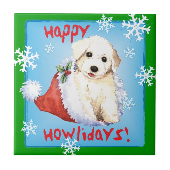 Happy Howlidays Bichon Fliese (Vorderseite)