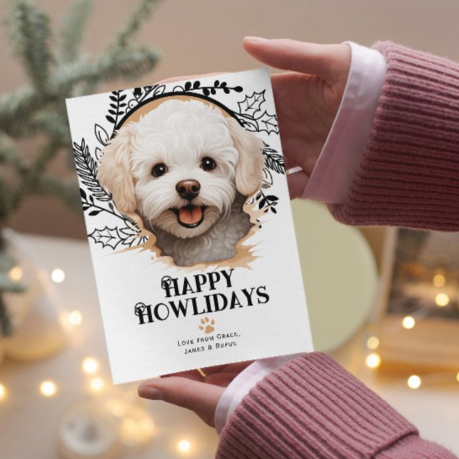 Happy Howlidays Bichon Frise Dog Weihnachten (Happy Howlidays Bichon Frise Dog Christmas Holiday Cards by Ricaso. Cute Bichon breed holiday card)