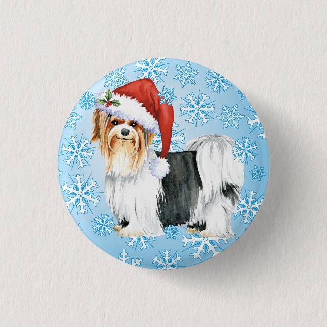 Happy Howlidays Biewer Terrier Pinback Button (Vorderseite)