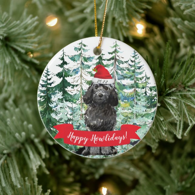 Happy Howlidays Black Cockapoo Dog Weihnachten Keramik Ornament (Baum)