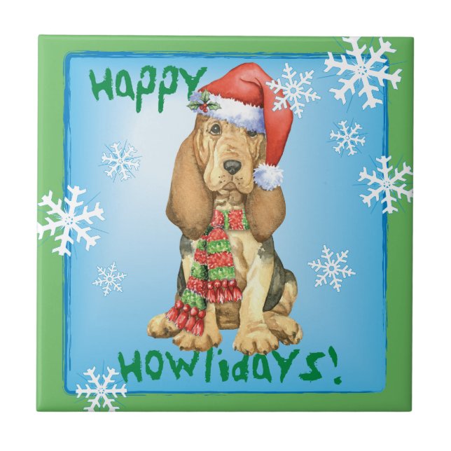 Happy Howlidays Bloodhound Fliese (Vorderseite)