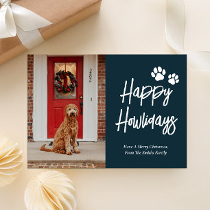 Happy Howlidays Blue Calligraphy Pet Foto Feiertagskarte