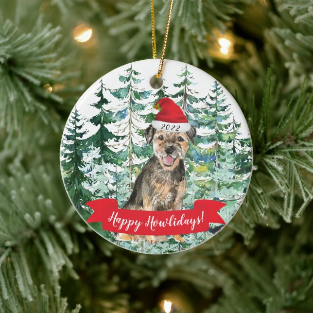 Happy Howlidays Border Terrier Dog Weihnachten Keramik Ornament (Baum)