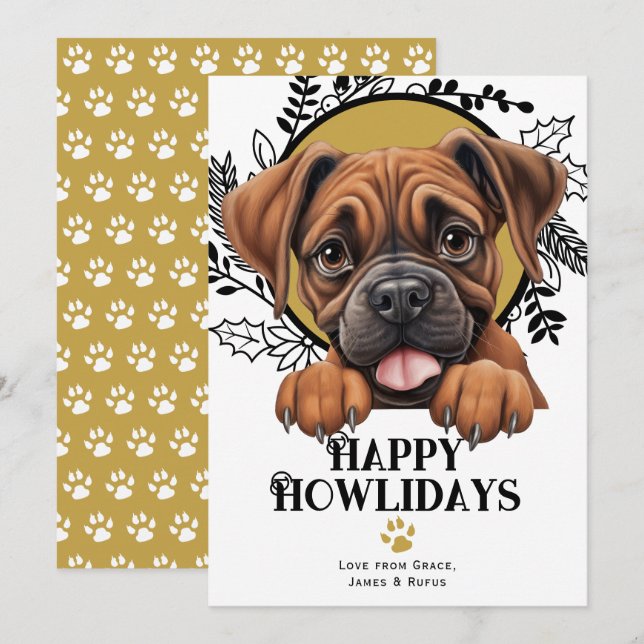 Happy Howlidays Boxer Dog Christmas Feiertagskarte (Vorne/Hinten)