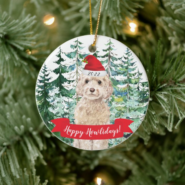 Happy Howlidays champagne Cockapoo Dog Christmas O Keramik Ornament (Baum)