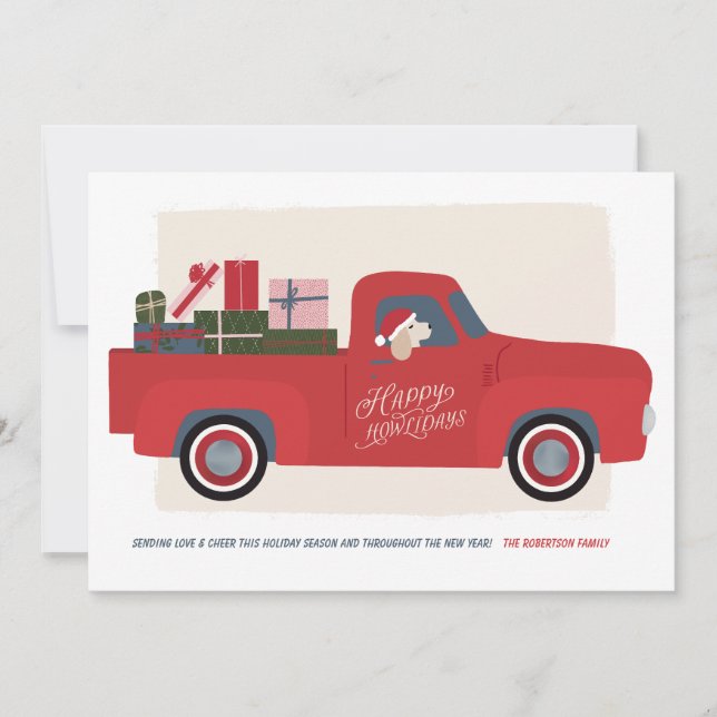 Happy Howlidays Chien dans Camion Dessin Carte de  (Devant)