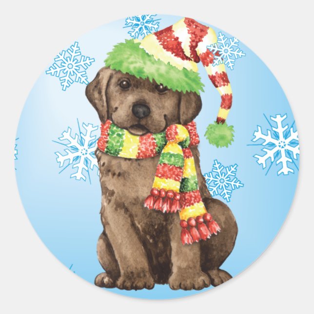 Happy Howlidays Chocolate Labrador Runder Aufkleber (Vorderseite)