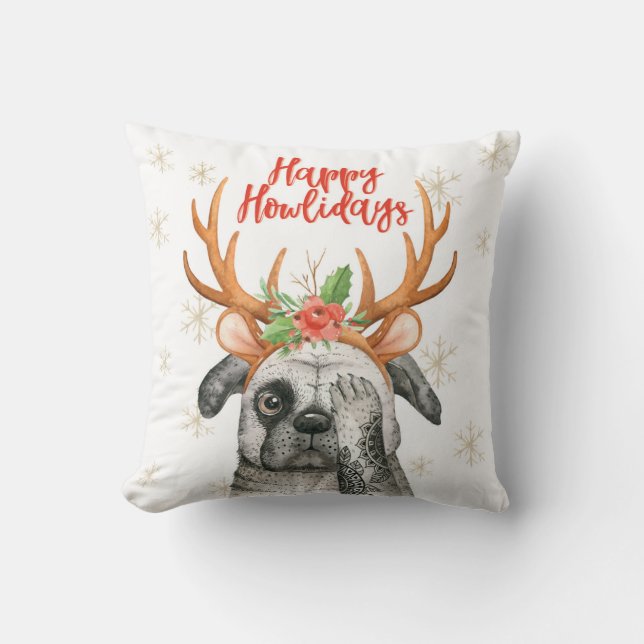 Happy Howlidays Christmas Hund Kissen (Vorderseite)