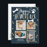 Happy Howlidays Collage | Weihnachts-Foto Feiertagspostkarte<br><div class="desc">Verteilen Sie die Liebe in dieser Feriensaison mit einer "pawsitiv" stilvollen Haustierurlaub-Postkarte. Diese Karte zeigt eine Collage von 4 Ihrer Lieblings-Fotos mit Elementen in einem Imitat Gold Glitzer Konfetti. Fügen Sie Ihre vorgedruckte Rücksendeadresse auf die Rückseite.</div>