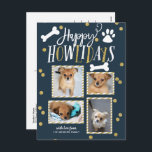 Happy Howlidays Collage | Weihnachts-Foto Feiertagspostkarte<br><div class="desc">Verteilen Sie die Liebe in dieser Feriensaison mit einer "pawsitiv" stilvollen Haustierurlaub-Postkarte. Diese Karte zeigt eine Collage von 4 Ihrer Lieblings-Fotos mit Elementen in einem Imitat Gold Glitzer Konfetti. Fügen Sie Ihre vorgedruckte Rücksendeadresse auf die Rückseite.</div>