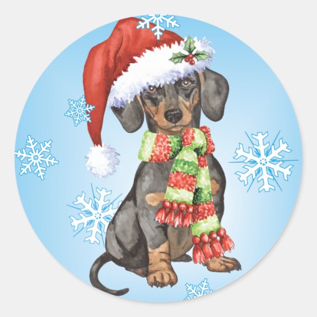 Happy Howlidays Dackel Runder Aufkleber (Vorderseite)