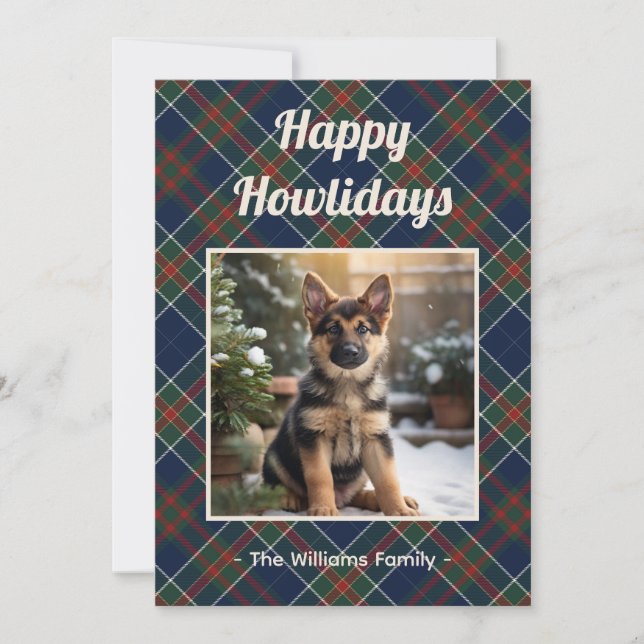 Happy Howlidays Dog Blue Karierte Weihnachten (Vorderseite)