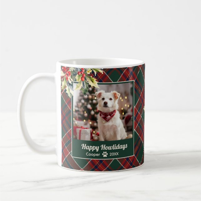 Happy Howlidays Dog Green Red Kariert Weihnachten Kaffeetasse (Links)