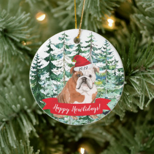 Happy Howlidays English Bulldog Dog Christmas Orna Keramik Ornament