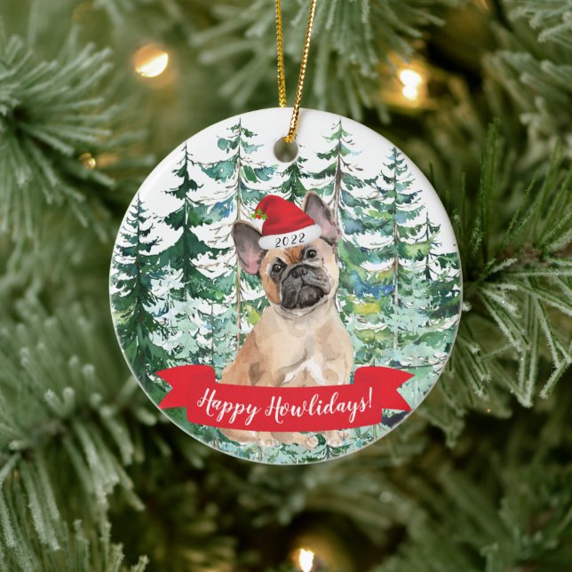 Happy Howlidays French Bulldog Dog Christmas Ornam Keramik Ornament (Baum)