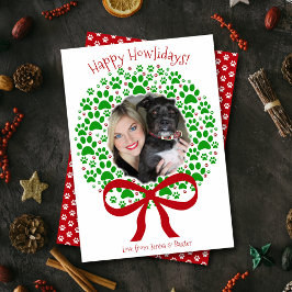 Happy Howlidays Fun Paw Print Wreath Foto Feiertagskarte