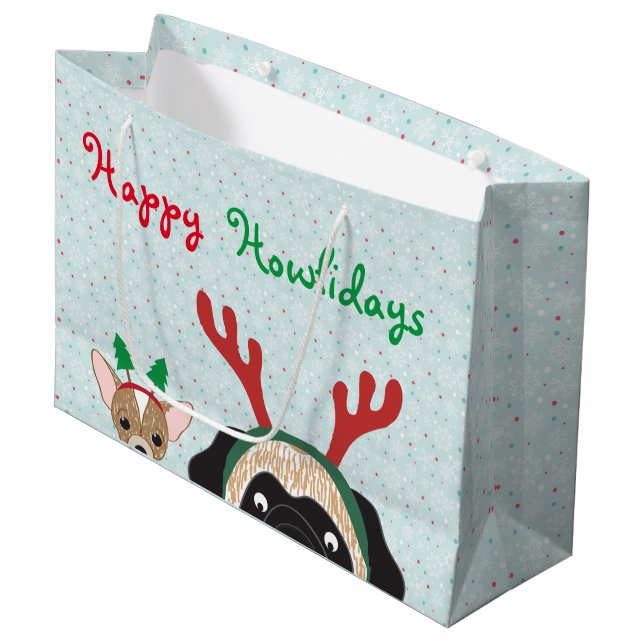 Happy Howlidays Geschenktasche Große Geschenktüte (Vorderseite Schrägansicht)