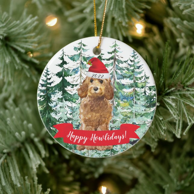 Happy Howlidays Golden Cockapoo Keramik Ornament (Baum)