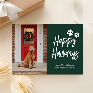 Happy Howlidays Green Calligraphy Pet Foto Feiertagskarte