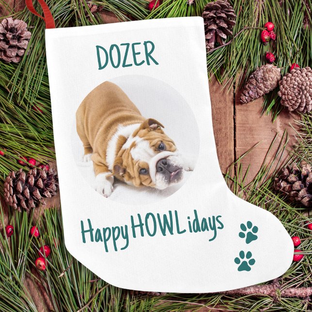 Happy HOWLidays Green Christmas Pet Foto Kleiner Weihnachtsstrumpf (Von Creator hochgeladen)