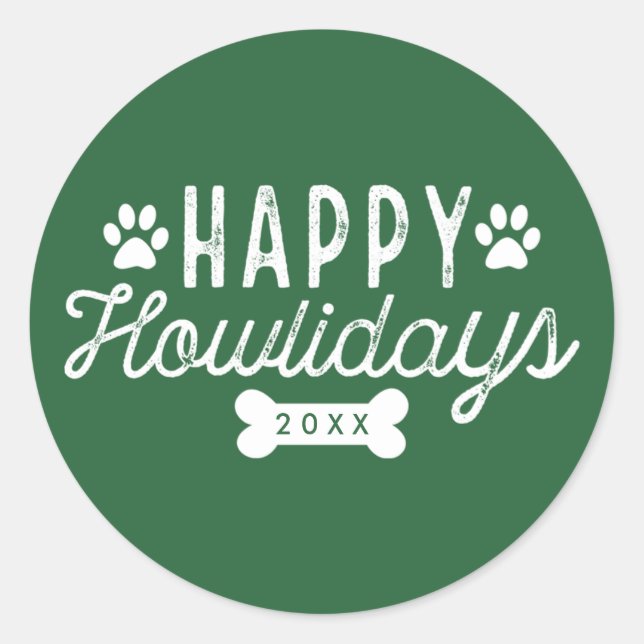 Happy Howlidays | Grüner Urlaub Runder Aufkleber (Vorderseite)