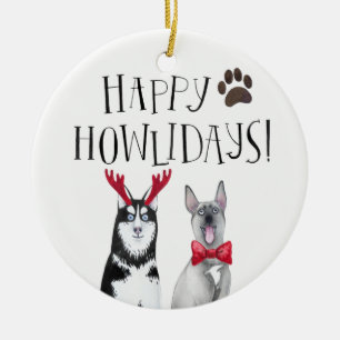 Happy Howlidays Hund Niedlicher Urlaub für Haust Keramik Ornament