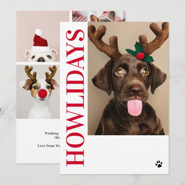 Happy Howlidays Hund Weihnachten 5 Foto-Karte Einladung (Vorne/Hinten)