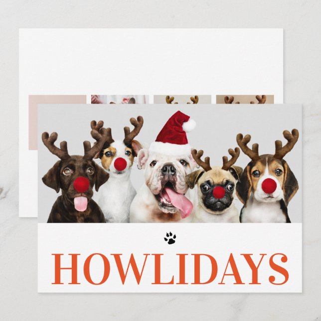 Happy Howlidays Hund Weihnachten 5 Foto-Karte Einladung (Vorne/Hinten)