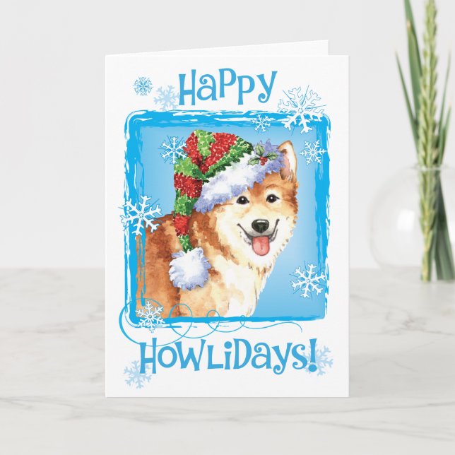 Happy Howlidays Icelandic Sheepdog Feiertagskarte (Vorderseite)
