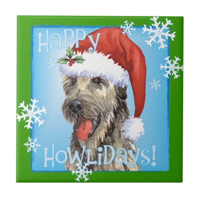 Happy Howlidays Irish Wolfhound Fliese (Vorderseite)