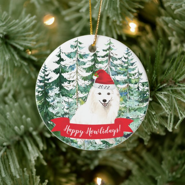 Happy Howlidays Japanese Spitz Dog Christmas Ornam Keramik Ornament (Baum)