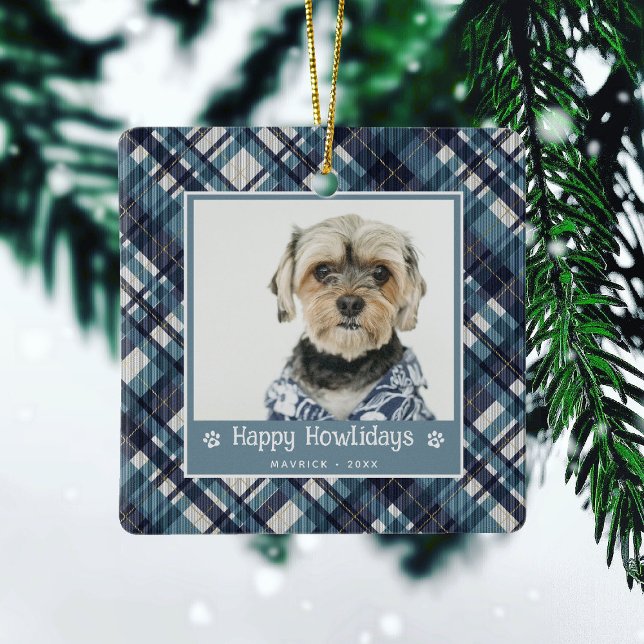 Happy Howlidays Kariert Dod Foto Weihnachten Keramikornament (Von Creator hochgeladen)