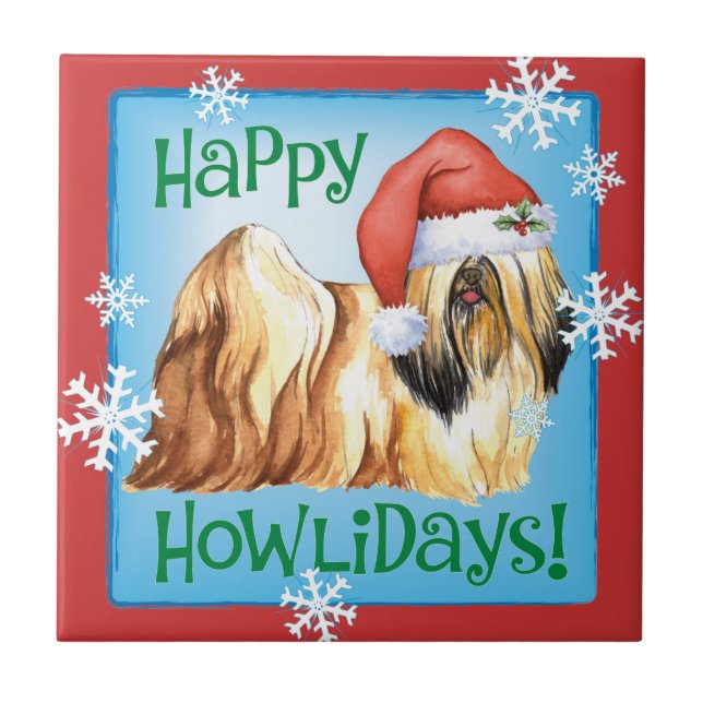 Happy Howlidays Lhasa Apso Fliese (Vorderseite)