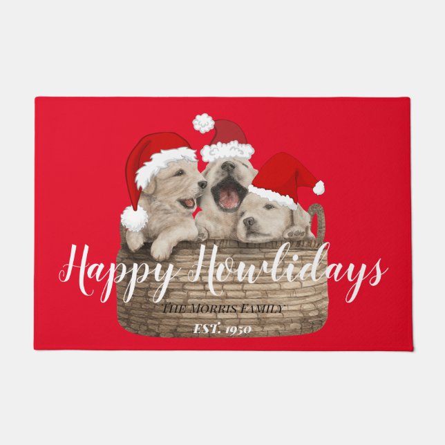 Happy Howlidays lustige niedliche glückliche Bulld Fußmatte (Vorderseite)