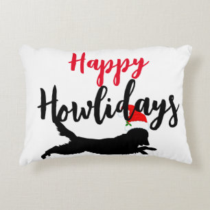 Happy Howlidays lustiger Hund weiß schwarz rot Wei Dekokissen