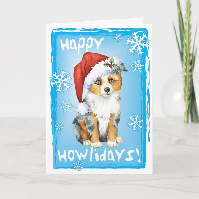 Happy Howlidays Mini American Shepherd Feiertagskarte (Vorderseite)