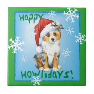Happy Howlidays Mini American Shepherd Fliese