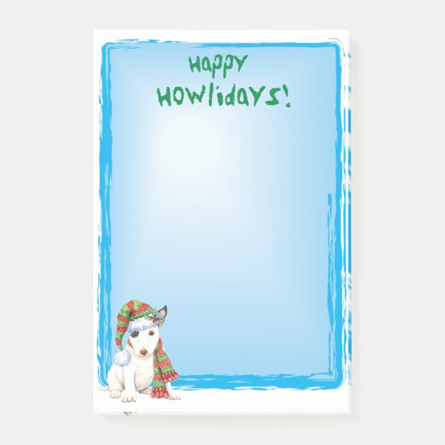 Happy Howlidays Mini Bull Terrier Post-it Klebezettel (Vorderseite)