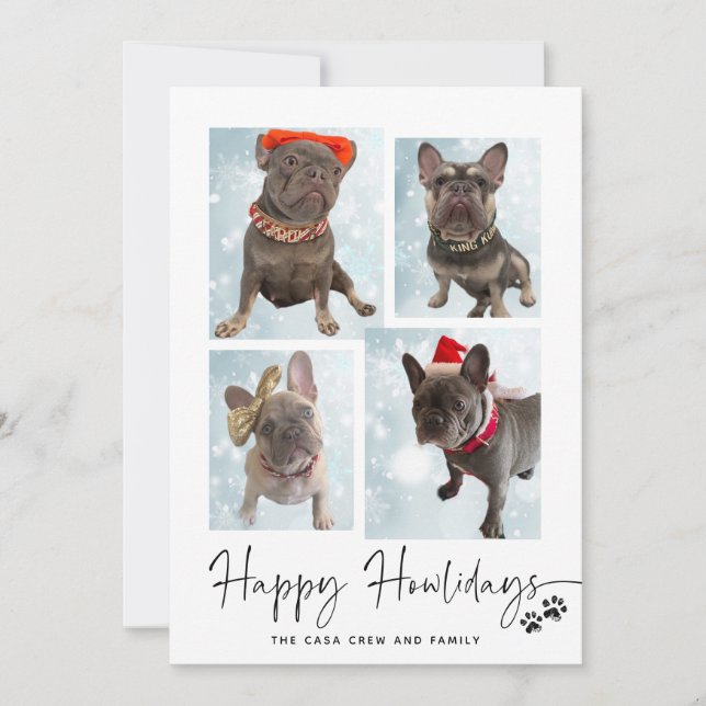 Happy Howlidays | Moderne vier FotoCollage Feiertagskarte (Vorderseite)