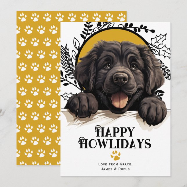 Happy Howlidays Newfoundland Dog Christmas Feiertagskarte (Vorne/Hinten)