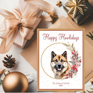 Happy Howlidays Niedlich Akita Dog Feiertagspostkarte