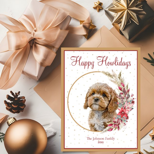 Happy Howlidays Niedlich Cavapoo Dog Feiertagspostkarte (Von Creator hochgeladen)