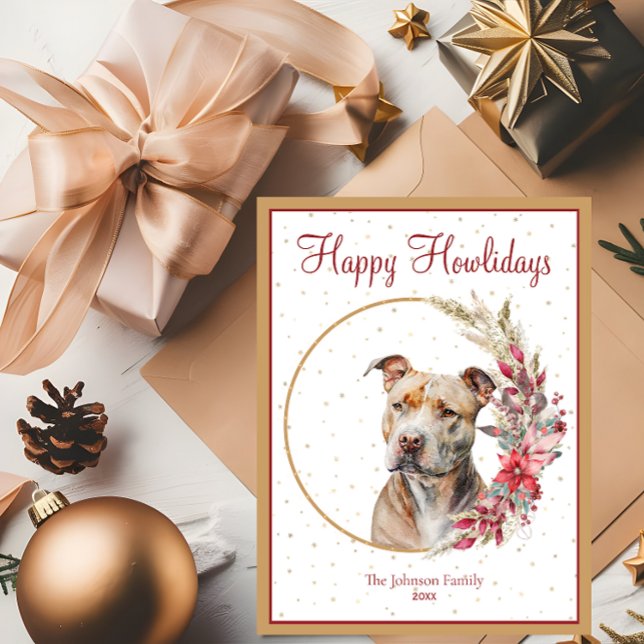 Happy Howlidays Niedlich Pitbull Dog Feiertagspostkarte (Von Creator hochgeladen)