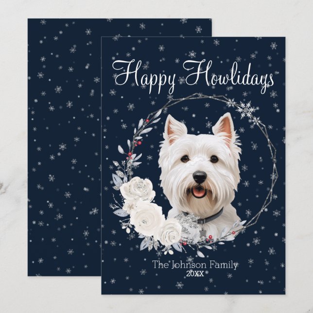 Happy Howlidays Niedlich Westie Dog Feiertagskarte (Vorne/Hinten)