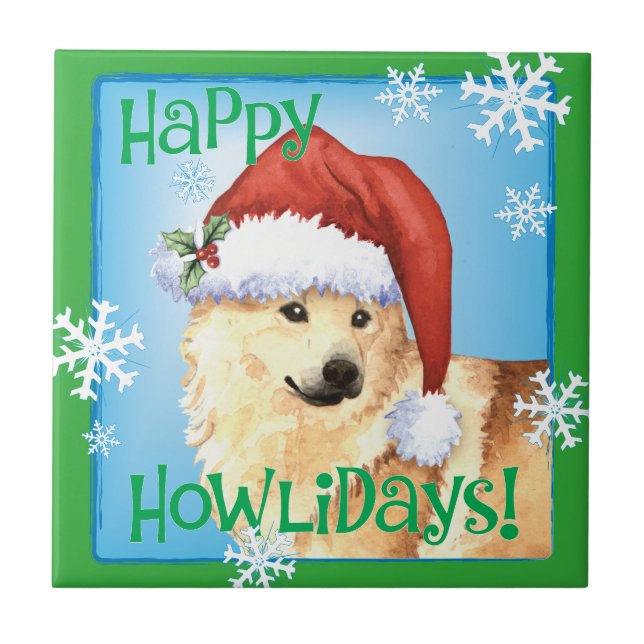 Happy Howlidays Norwegischer Buhund Fliese (Vorderseite)