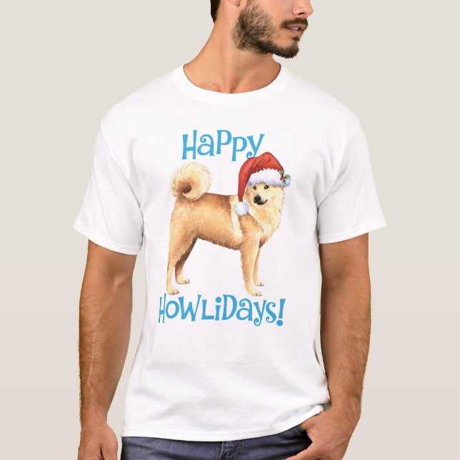 Happy Howlidays Norwegischer Buhund T-Shirt (Vorderseite)