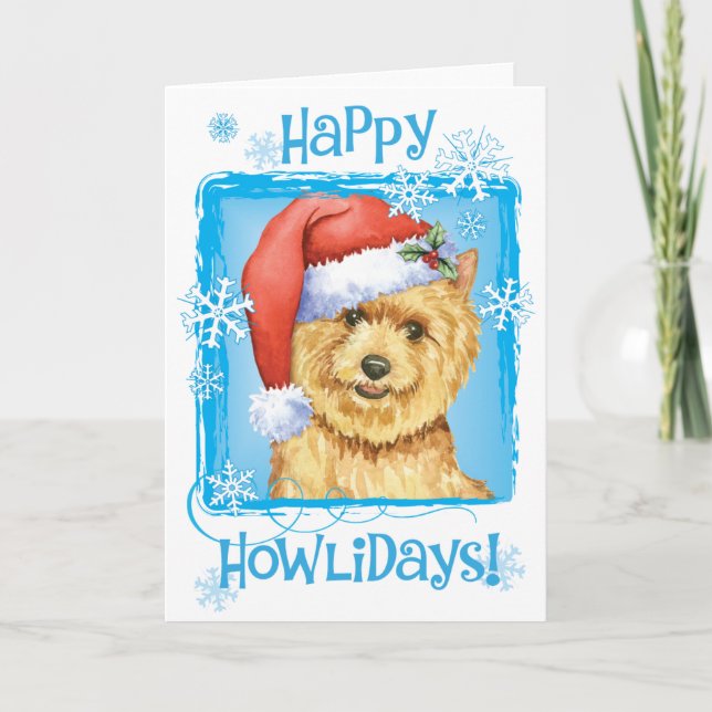 Happy Howlidays Norwich Terrier Feiertagskarte (Vorderseite)