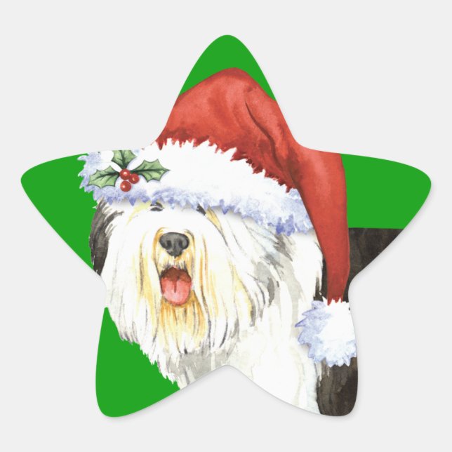 Happy Howlidays Old English Sheepdog Stern-Aufkleber (Vorderseite)