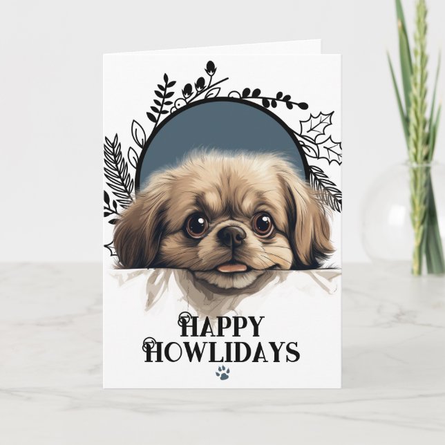 Happy Howlidays Pekinese Dog Feiertagskarte (Vorderseite)