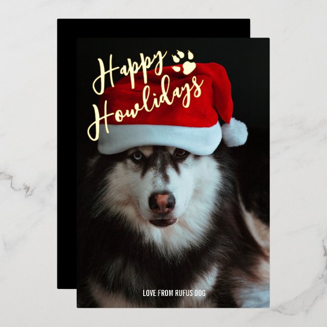 Happy Howlidays Personalisiertes Foto Folien Feiertagskarte (Vorderseite/Rückseite)